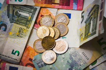 euro coins and banknotes