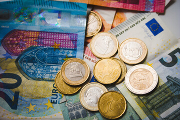euro coins and euro banknotes