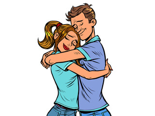 A couple hug each other. Love and a romantic date