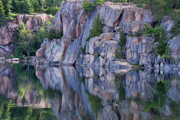 rocky shoreline of George Lake and La Cloche mountains  Killarney Park Ontario Canada