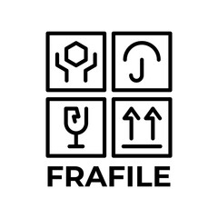 Simple and Clean FRAGILE Set of icons for packaging vector