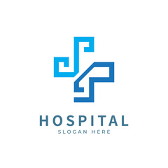 Fototapeta premium Health logo with initial letter SJ, J S, S J logo designs concept. Medical health-care logo designs template.