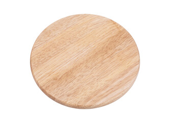 Round wooden cutting board isolated on white background	