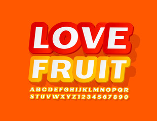 Vector bright banner Love Fruit. Yellow and White decorative Font. Creative Alphabet Letters and Numbers