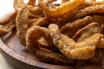 Pork rind pork scratching pork crackling in Thailand.