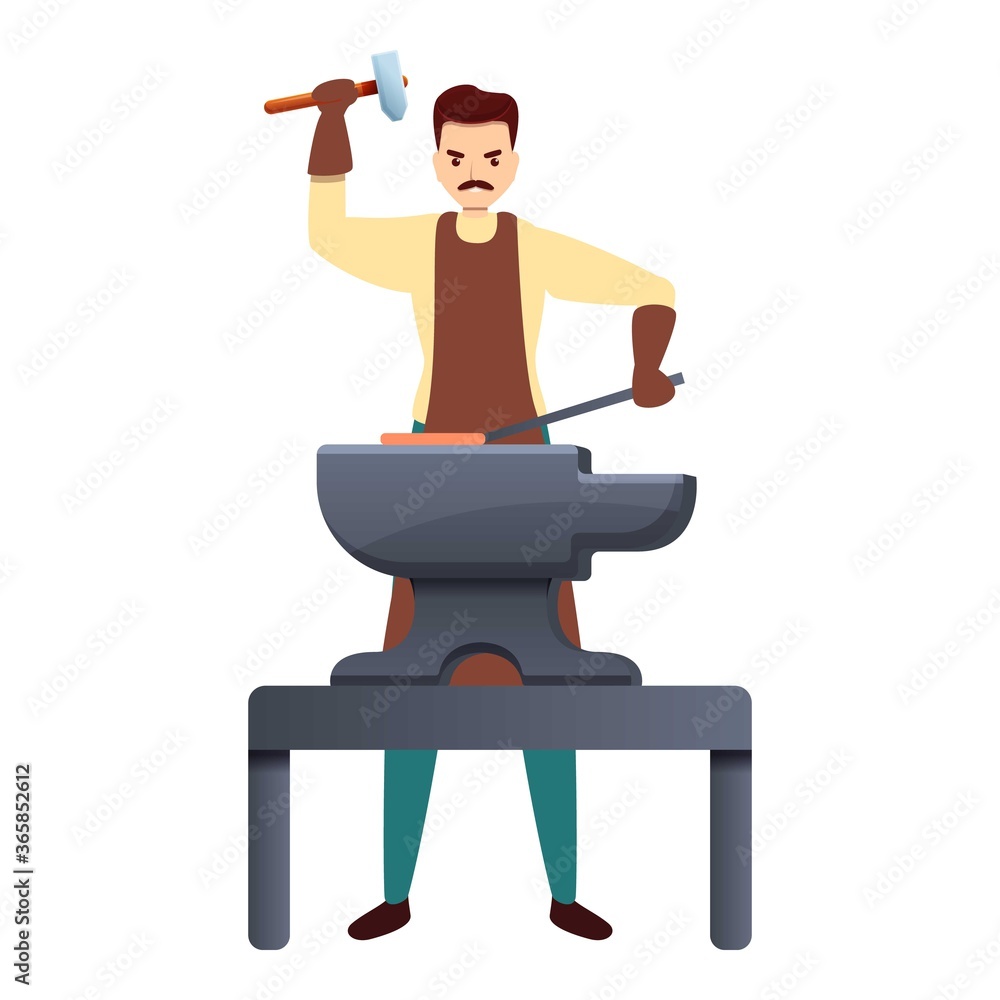Poster blacksmith working hard icon. cartoon of blacksmith working hard vector icon for web design isolated