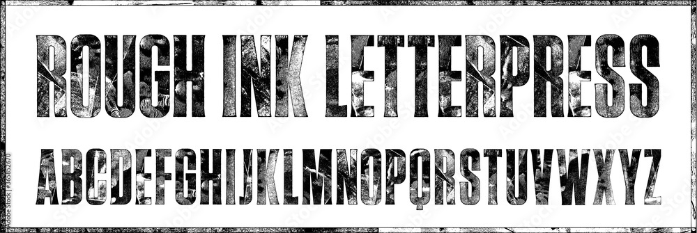 Fototapete rough rolled ink letterpress condensed display font. works well at large sizes. highly detailed indi