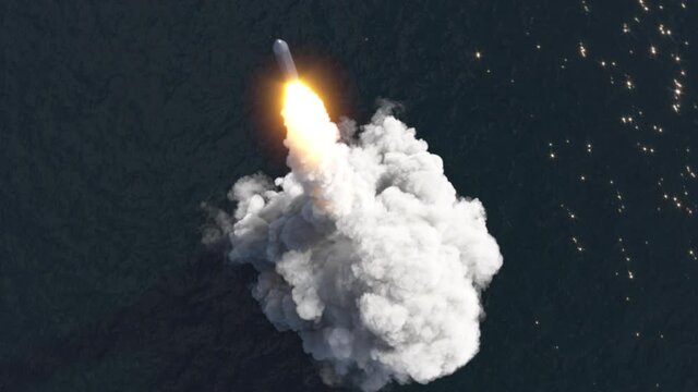Ballistic missile launch from underwater, aerial view
