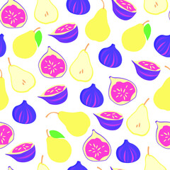 Seamless pattern with pears and figs. Vector illustration.