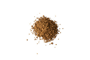 Heap of instant coffee isolated on white background, top view