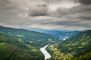 Fototapeta na wymiar Drina river in Serbia on Serbian - BIH border, near the Perucac.