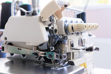 Fabric industry production line. Textile factory. Working tailoring process