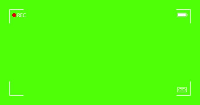 Camera viewfinder with blinking rec icon. Camera recording screen on green background