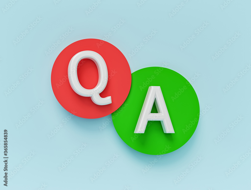 Poster letters q and a. question answer icon. minimal design. 3d rendering