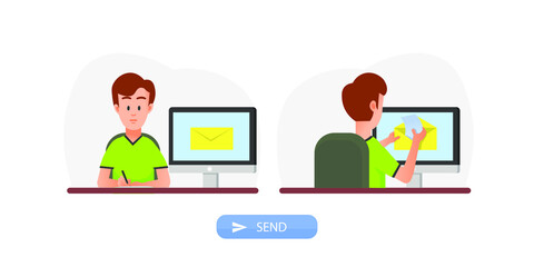 illustration of a man sending emails