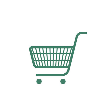 Vector green shopping cart icon illustration isolated from white background.