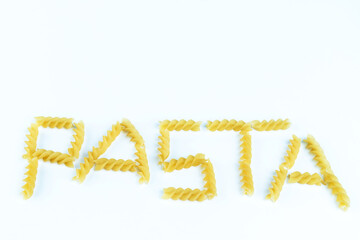 Raw pasta on a white background, Isolated.