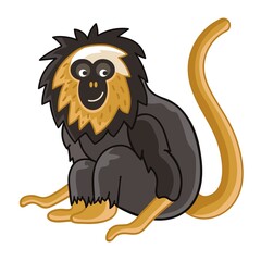 Golden-headed lion tamarin. Isolated wild ape with tail. Cute primate mammal cartoon character icon. Vector wildlife exotic lion tamarin monkey animal