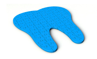 Puzzle pieces in shape of Teeth. Tooth shaped jigsaw 3d illustration isolated on white background.