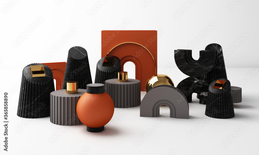 Poster abstract geometric shape minimal concept colorful with marble texture 3d rendering