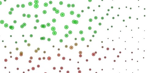 Light Green, Red vector texture with bright snowflakes.