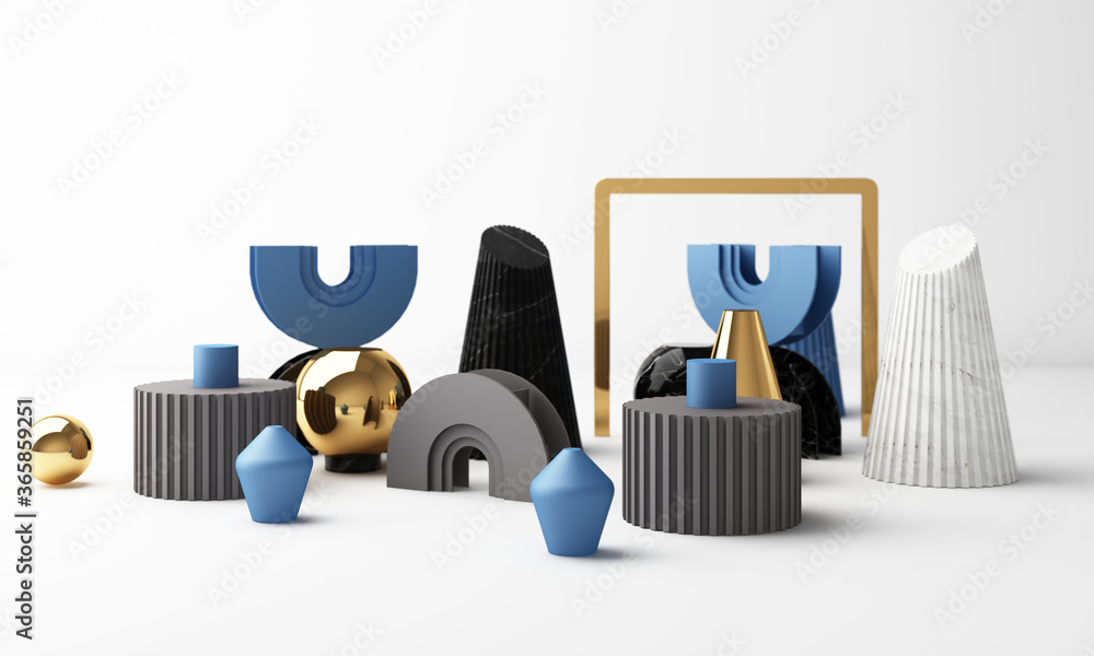 Poster abstract geometric shape minimal concept colorful with marble texture 3d rendering