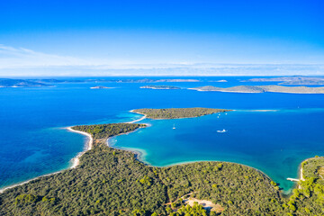 Fototapeta na wymiar Beautiful blue seascape on the island of Dugi Otok in Croatia, aerial view from drone