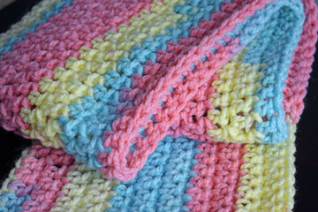 Snood scarf made of handmade wool yarn.Crocheting.