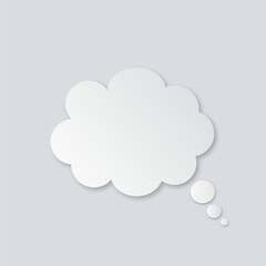 Vector white blank paper speech bubble on gray background. Balloon cloud shape. Realistic 3d vector illustration. Template for your design.