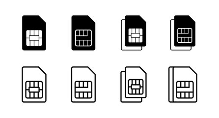 Set of Sim card icons vector. Mobile slot icon. Mobile cellular phone sim card chip. Dual sim