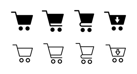 Set of Shopping icons. Shopping cart icon. Basket icon. Trolley