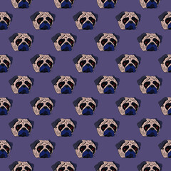 Pugs dogs seamless pattern. Vector stock illustration eps10