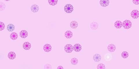 Light purple, pink vector doodle background with flowers.