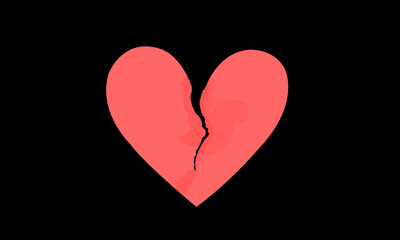 Pink heart shaped paper with torn marks. Broken heart,unrequited love.