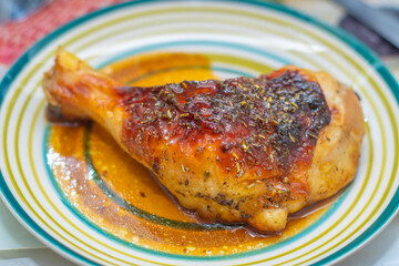 Baked chicken dish with honey and herbs.