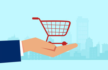 Vector of a customer hand holding a shopping cart