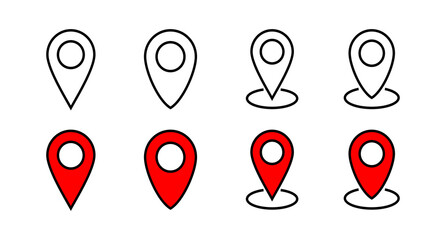 Set of Pin icons. Location icon. Map pointer icon. Point. Locator. Address