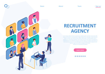 Vector of a recruitment team hiring online people