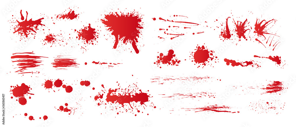 Poster set of realistic bloody splatters. drop and blob of blood. bloodstains. isolated. vector illustratio