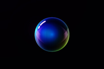 Blue glass sphere, on dark blue background, magic ball.