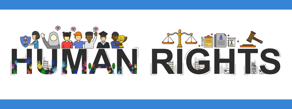 The vector banner of Human rights with different nationality. Creative flat design for web banner, business presentation, online article.