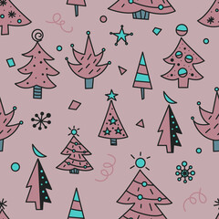 Christmas tree doodles seamless pattern