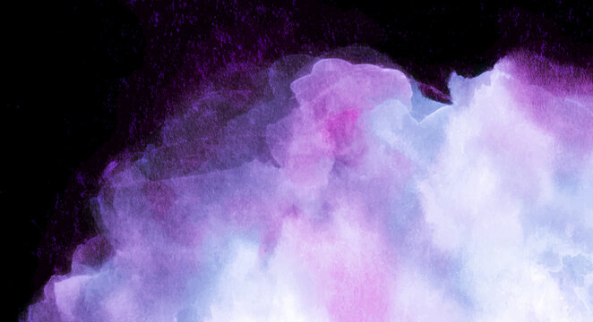 Watercolor painting of quartz, semiprecious gem stone. Abstract watercolor stain on black background.