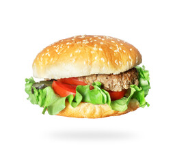 Fresh delicious burger from the market on white background