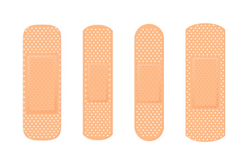 Vector 3d Realistic Medical Patch Icon Set Closeup Isolated on White Background. Design Template Adhesive Bandage Elastic Medical Plasters. Top View