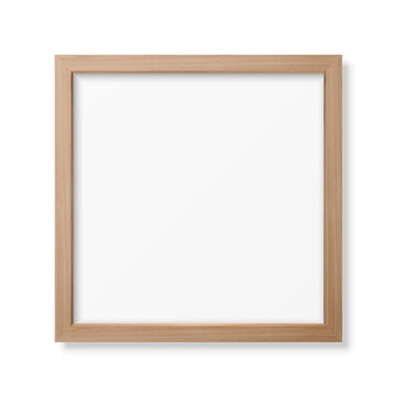 Vector 3d Realistic Square Brown Wooden Simple Modern Frame Icon Closeup Isolated on White Background. It can be used for presentations. Design Template for Mockup, Front View