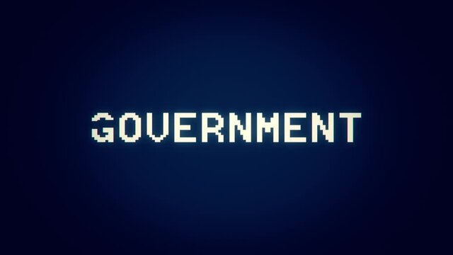 Intentional distortion glitch effect on a mix of conspiracy buzzwords appearing on the screen (truth, government, fake, disinformation, lies, deception, plot).
