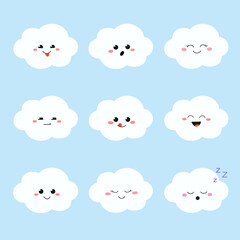 Cloud cartoon character emoticon set vector illustration