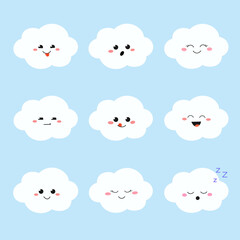 Cloud cartoon character emoticon set vector illustration