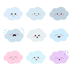 Set of funny colorful cartoon cloud characters